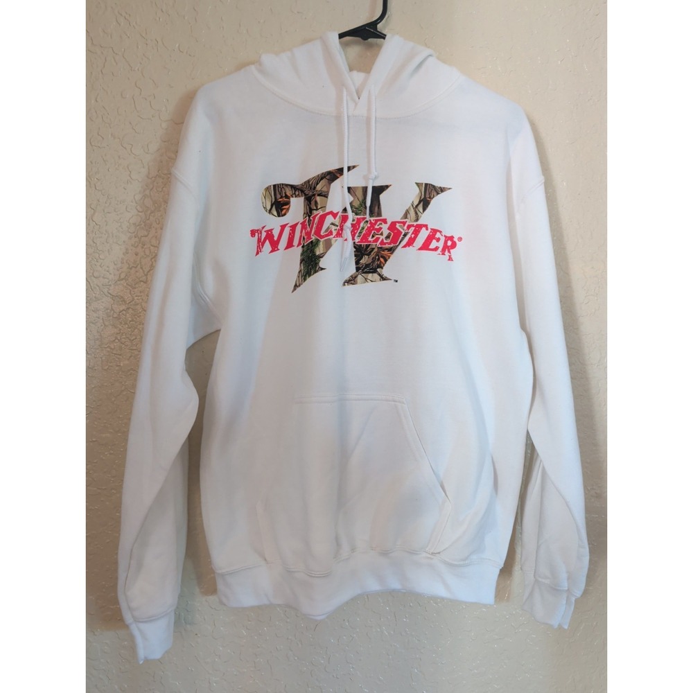 Winchester Mens Pullover Hoodie White Camo W Logo Sweatshirt